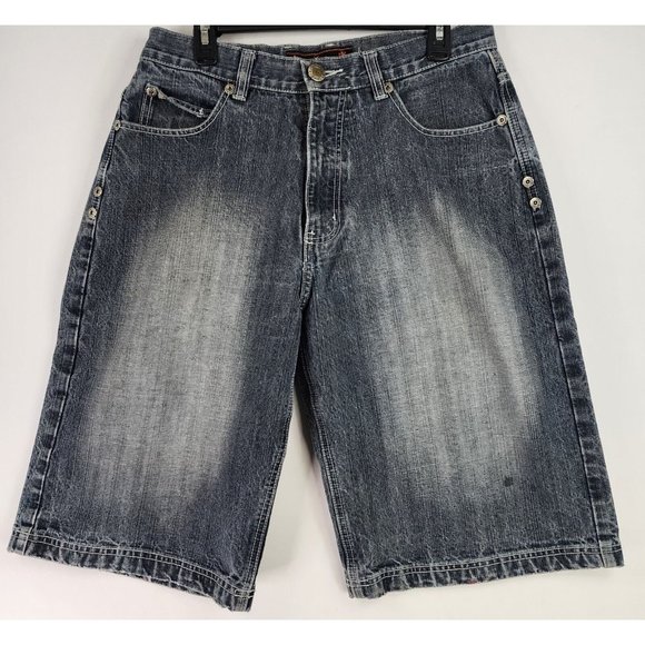 Victorious Urban Couture Shorts Mens 34 Blue Denim Painted Distressed Streetwear - Picture 2 of 14